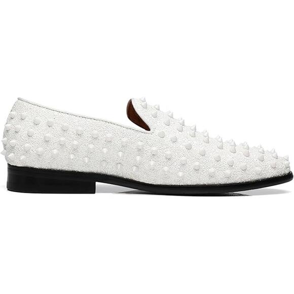 Erphpre Paul Mens Size 11 White Sparkle Silver Studded Spiked Slip On Loafers main image 5